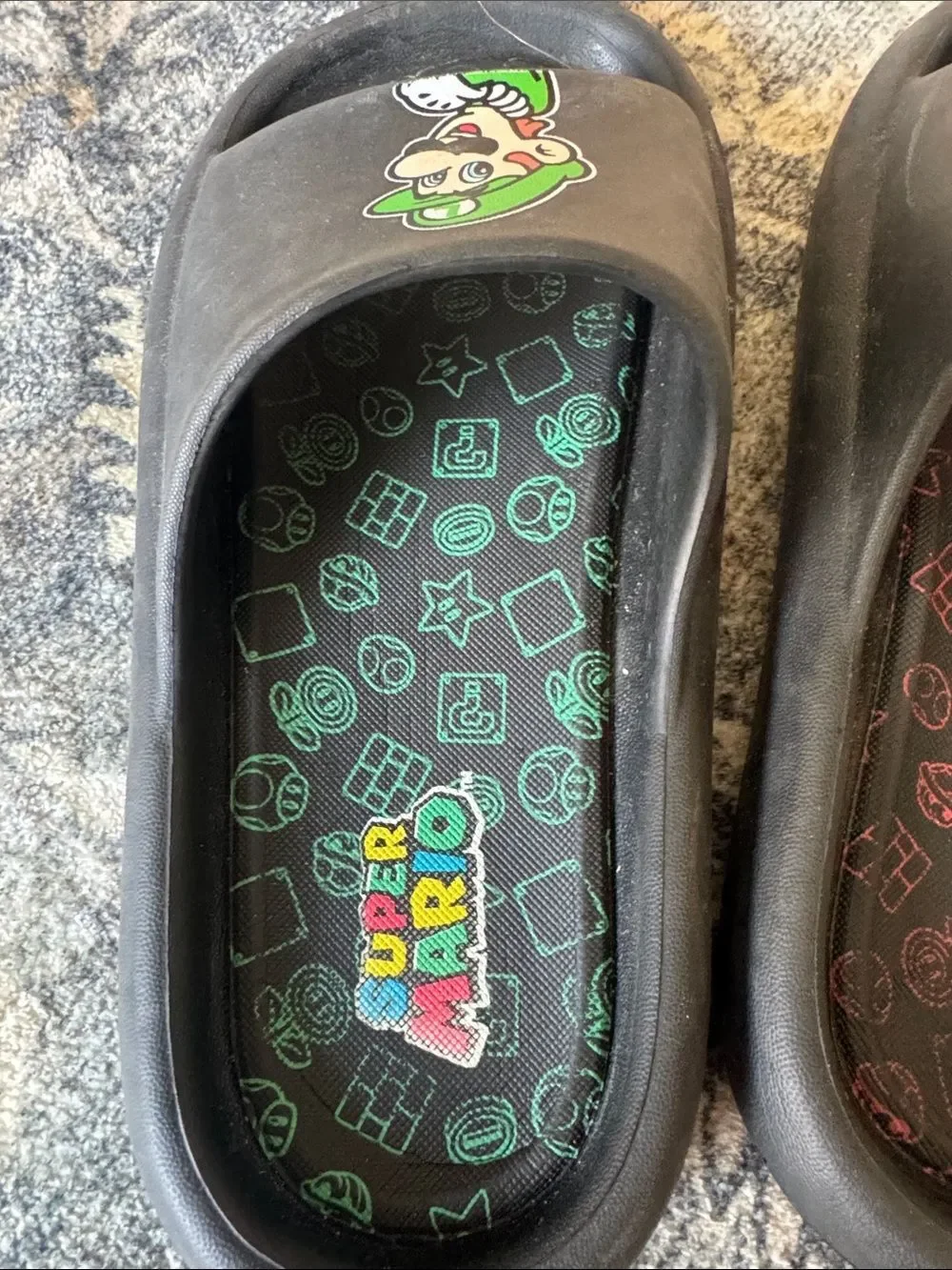 Nintendo Boys Black Slides with Red Mario & Green Luigi